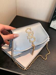 1pc Fashionable Shoulder Bag Simple Casual Bag Retro Casual Chain Messenger Bag, Shiny Pu Material, Flip Magnetic Buckle Closure, Messenger Bag Decorated With Fashionable Tassel Pendant, A Variety Of Colors To Choose From, High-End And Stylish Solid Color Matching, Suitable For Girls To Go Shopping, Daily Travel, Attend Parties, Casual And Simple Style