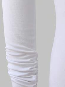 XLLAIS Fall Winter Outfits 2025 Solid Small Neck Basic Casual Raglan Long Sleeve T Shirt Sport Knit Women White Tops - White - View 2