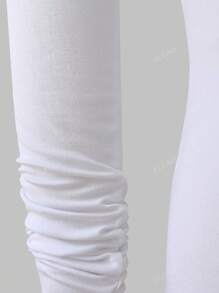 Camiseta básica de manga larga con cuello pequeño y raglán sólida de XLLAIS para mujer, de punto deportivo, color blanco