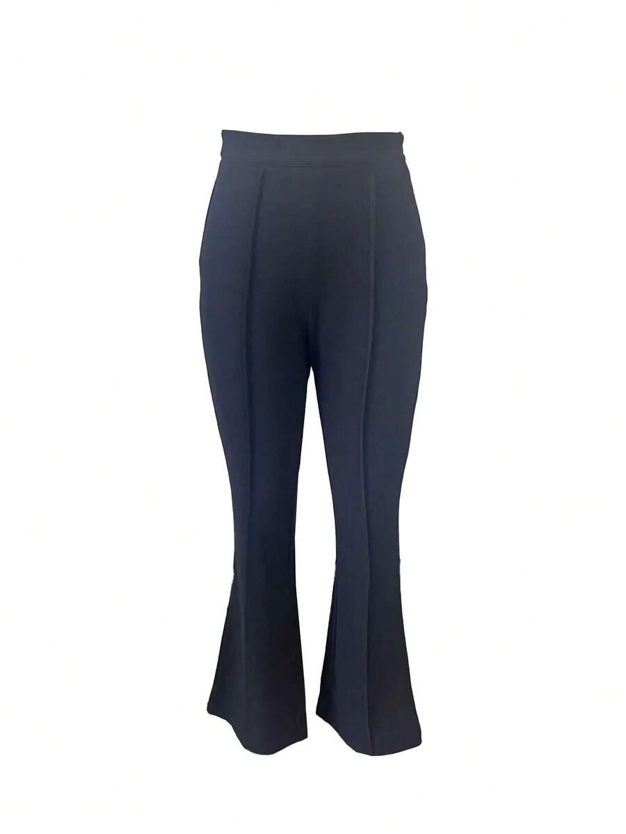 Old Money 高腰弹力腰带接缝细节修身休闲正装裤正式办公长裤 - 黑色 - 查看 1