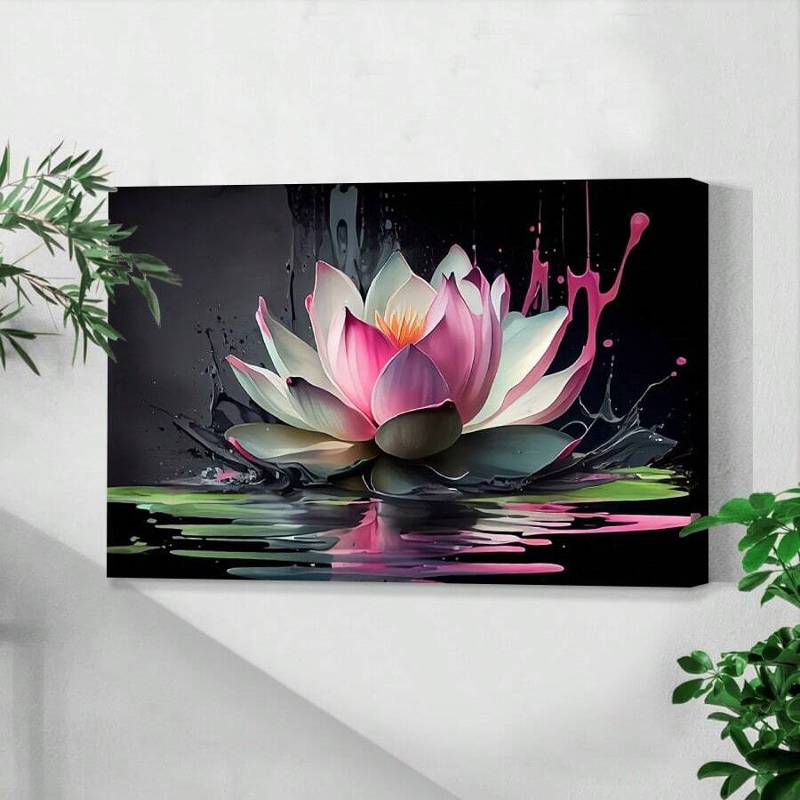 1pc Framed Canvas Poster Lotus Flower Large Wall Art Canvas Paintings Ideal Gift For Bedroom Living Room Corridor Wall Art Wall Decor Room Decoration Ready To Hang