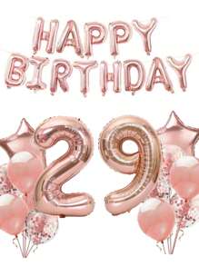 一套成人生日派对装饰气球，玫瑰金数字铝箔气球，包含18岁、21岁、30岁、40岁、50岁、60岁生日派对用品，圣诞主题