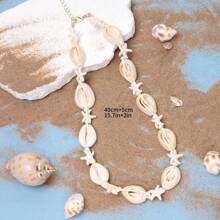 1pc European & American Style Seashell Weaved Maritime Beach-Themed Pendant, Necklace, Bracelet Accessory