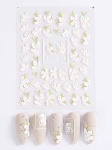 FULL BEAUTY 2 件山茶花美甲贴纸 5D 贴花，春季白色花卉盛开魅力美甲设计夏季装饰美甲贴纸