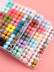 96 颗 15 毫米硅胶珠散装圆形硅胶珠焦点笔散装珠经典混色带弹力绳适合 DIY 制作钥匙扣、串珠笔、项链等