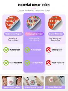 1~100pcs Personalized Labels - Custom Stickers With Any Design Image Logo Text, Waterproof Stickers, Business Logo, 100 Labels ,Seal,No-Iron,Ornamental,Adhesive Exquisite,Vintage,Contracted Custom,Personalized,Unique Ideal Gifts For Him