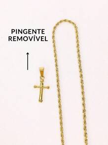 Corrente Cordão Masculino longo 70cm Fininho 2mm Elo Baiano Crucifixo Cruz Pequena Dourado Aço Inox