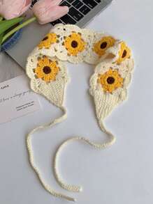 1pc Floral Crochet Knitted Headband, Spring & Summer Ins Style Decorative Headband, Handmade Woven Contrast Color Retro Floral Hair Band, Sweet Knitted Headscarf,Hair Accessories,Turban Headband, Hairband