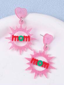 1 Pair Minimalist Mother's Day Pink Hollow Heart Acrylic Earrings, Creative Design For Women