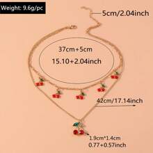 2pcs/Set Countryside Cherry Alloy Necklace, Suitable For Women Everyday Or Festival Wear