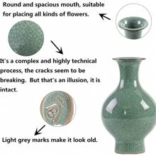 Jarrones chinos de cerámica china de 11.2 pulgadas, hecho a mano, antiguos, glaseado, porcelana, florero verde para flores - Verde - Ver 5