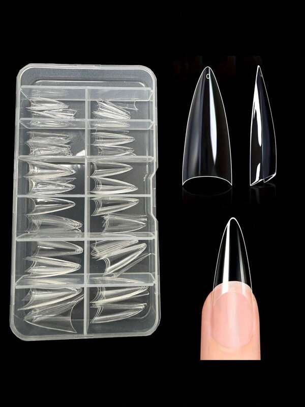 120Pcs Medium Stiletto Nail Tips Half Cover False Nails Almond Shape Acrylic Artificial Transparent Glossy Finish Nail Art Set For Manicure