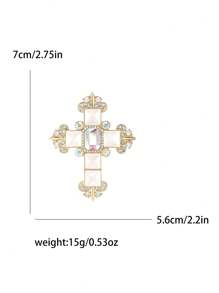 Fashionable Rhinestone Cross Brooch For Women Dress Suit Pin Accessories Party Banquet Gift