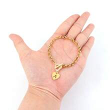 1pc Simple Classic Heart Initial Pave Zirconia Heart Toggle Clasps Gold Color Stainless Steel Chain Bracelets For Women - Yellow Gold - View 3