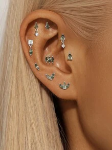1 Stück Natürlicher Moos-Achat Ohrringe für Frauen|925 Sterling Silber Hypoallergen Schmuck|Vintage leichtgewichtige flache Knorpelohrstecker für den täglichen Gebrauch|Ohrnadeldurchmesser: 1,2 mm