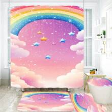 4pcs Shower Curtain Non-Slip Carpet Set, Wedding Date Floral Elements, Toilet Lid, Bath Mat - Includes 12 Plastic Hooks - Waterproof Polyester Fabric, Quick Drying, Non-Slip, Ring Top, Machine Washable Home Decor, Shower Decor Accessories,