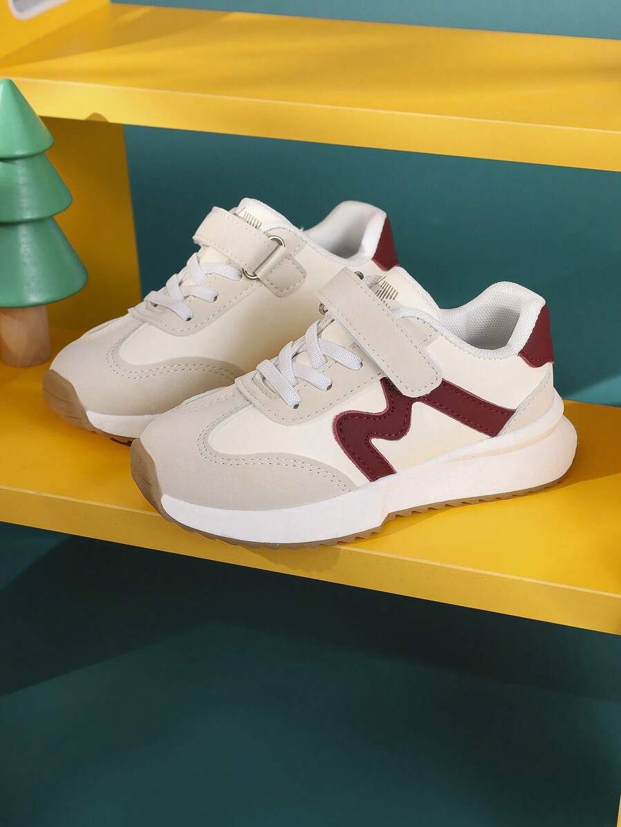 Infant Fashionable Casual Soft Bottom Comfortable Contrast-Color Letter Patchwork Hook And Loop Sport Shoes - Red - View 1