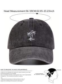 1pc New Women's Embroidered Palm Tree Washed Baseball Cap, Adjustable Outdoor Leisure Cap Suitable For Outdoor Travel And Sun Protection - Baseball Cap - View 12