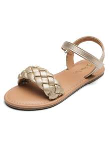Girls Sandals Classic Open Toe Braided Flat Sandals Summer Dress Shoes - Gold - View 4