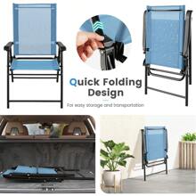 Set Of 4 Patio Folding Dining Chairs Outdoor Portable Sling Back Chairs - 藍色 - 查看 7