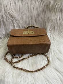 Women's Crocodile Shoulder Bag With Crossbody Strap And Swivel Closure - Brown - View 5