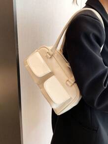 Large Capacity PU Solid Color Simple Shoulder Bag For Women, Fashion Versatile Suitable For Daily, Shopping, Dating, Traveling, Gift