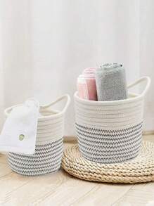 1 件编织绳花盆篮，用于室内储存，花卉和植物篮，现代家居装饰储物篮 - 黑與白 - 查看 1