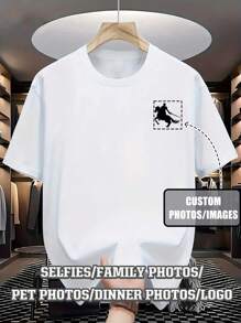 Customized Men's T-Shirt, Can Customize Photo Printing Men's T-Shirt, Personalized Printed Crew Neck T-Shirt, Customized Men's T-Shirt - Add Your Own Text And Images (Family Photo/Selfie/Pet Photo/Friend Group Photo/Company Logo) Ornamental,Dawg Stylish,Fashion,Hipster,Contracted,Easy Costume,Modest Fashion,Minimal Chic,Casual Custom,Unique,Personalized Ideal Gifts For Him Family,Boyfriend,Friends,Children - White - View 1
