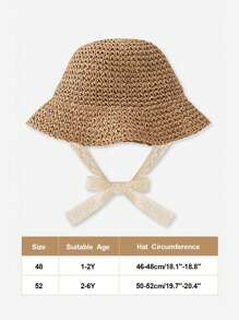 1顶男女通用婴儿及幼儿帽子，帽檐饰有针织蕾丝蝴蝶结，透气遮阳帽，适合1-6岁儿童，春、夏、秋季休闲佩戴。