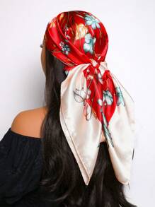 1pc Women's 90 Colors Square Scarf, Elegant Minimalist Plant & Floral Pattern Printed New Bandana, Suitable For Casual And Street Matching Scarf, Headband, Head Wrap, Accessory - Multicolor - View 8