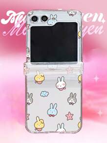 Cute Cartoon Rabbit Animal Graffiti Transparent Phone Case Compatible With Samsung Galaxy Z Flip 6 5 5G Z Flip4 Hard Back Cover - Clear - View 1