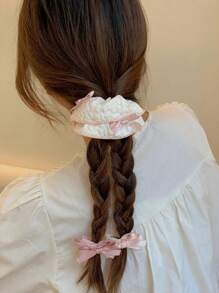 3 stuks schattige stoffen strik haar scrunchies, getextureerde haarelastiekjes met hoge esthetische waarde voor lentemeisjes, polyestervezel