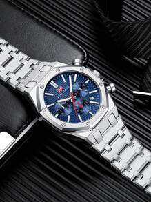 1 件装男士运动石英表多功能小表盘日历夜光指针不锈钢表带商务休闲男士手表礼物 - 均碼 - 查看 9