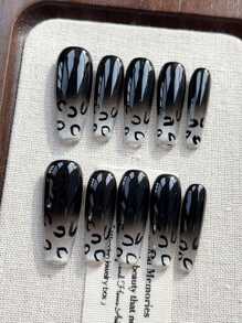 10片手工可佩戴美甲假指甲，手绘豹纹猫眼按压式美甲贴片，中渐变猫眼美甲贴片，按压式美甲贴片，简约设计美甲贴片，全覆盖假指甲贴片，Y2K风格美甲贴片，独特创意假指甲贴片，促销日常美甲贴片，可重复使用，适合女性日常佩戴，也可用于派对和晚宴，可重复使用的美甲用品，手工按压式美甲贴片 - 彩色 - 查看 6