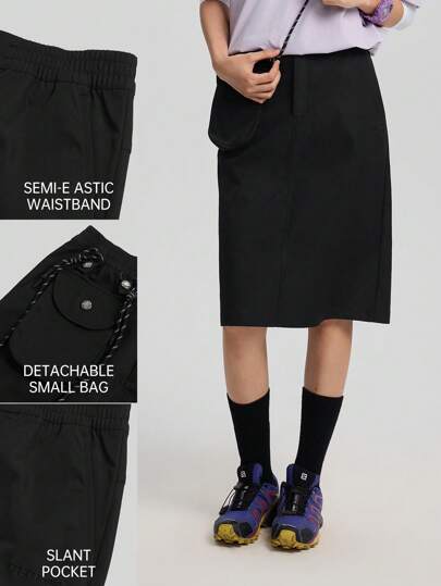 TECTOP 1 件女式户外工装裙，带可拆卸袋，修身中长休闲运动直筒裙，春夏