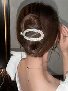 1 pieza Pinza de pelo con clip de garra y cristales brillantes para mujeres, accesorios para el cabello, pasadores, pinzas para el cabello, garras para el cabello, artículos escolares, atuendos de fiesta, accesorios para la cabeza - Dorado - Ver 2