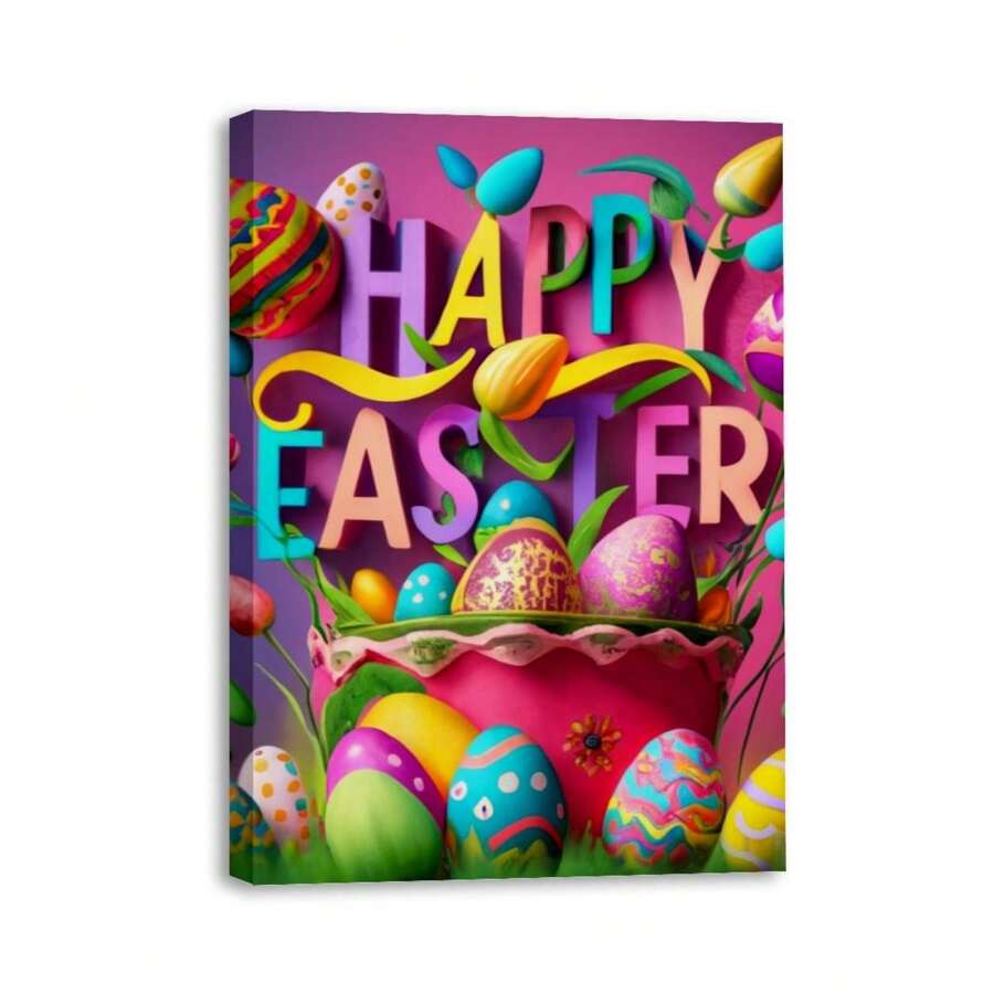 1 Piece Easter Font Pattern Canvas Wall Art Paintings For Living Room - Canvas Framed Print Wall Artworks Bedroom Decoration Office Wall Decor - Multicolor - View 1