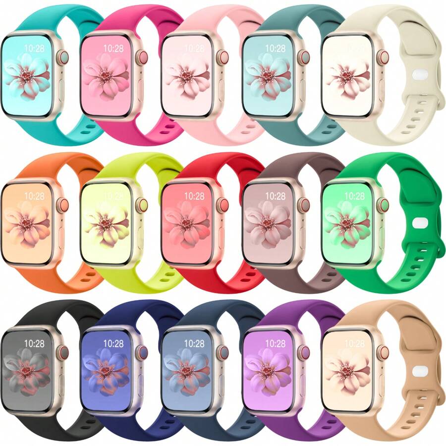 15入軟矽膠手錶錶帶，相容 40mm 46mm 41mm 38mm 45mm 44mm 42mm 49mm，中性防水運動替換腕帶，適用 SE 系列 11 10 9 8 7 6 5 4 3 2 1