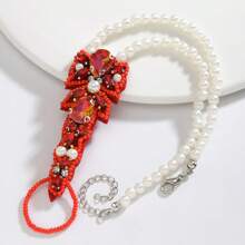 4 件套手工串珠和水钻装饰女式脚链，适合海滩度假佩戴