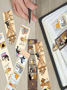 4 件装 猫咪温暖小屋磁性书签创意折叠标记纸页码学习文具个性化创意书夹磁性书签，学校用品，返校