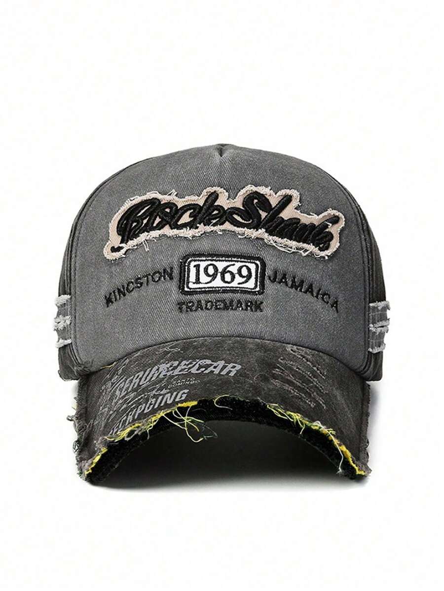 1pc Unisex Retro Distressed Washed Ripped Casual Baseball Cap, Suitable For Daily Wear - Grey - View 1