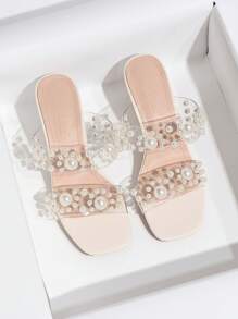 HanDuEke Dames hoge hak sandalen zachte transparante band slides, nieuwe zomer mid-hak kristal dikke hak elegante outdoor dragen sandalen