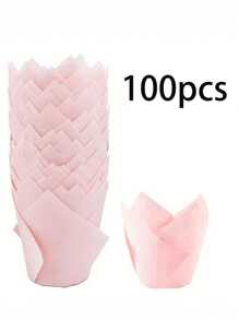 50 件/100 件郁金香形蛋糕衬垫，牛皮纸/自然色/白色/粉色纸质烘焙杯，防油且易脱模的纸杯蛋糕托，适合派对和节日 - 彩色 - 查看 13