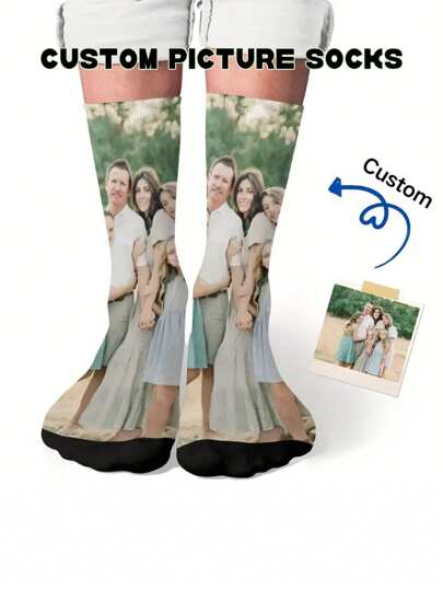 Customized Photo Printed Socks, Warm Full-Filled Family Photo Personalized Socks, Breathable Comfortable Casual Socks, Moisture-Wicking Fashion Sport Socks For Outdoor Fitness, Basketball, Running