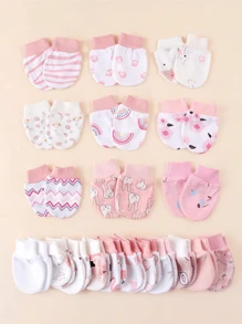 4 Pairs Baby Anti-Scratch Full Finger Mittens, Random Cute Animal & Rainbow Print Cartoon Mittens, Suitable For All Seasons, Maternity & Infant Supplies, Elastic Drawstring Adjustable - Multicolor - View 2