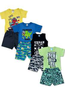 Kit 10 Pieces Children's Clothing For Boys Summer 5 Assorted Sets 5 T-Shirts + 5 Shorts/Bermudas