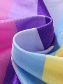 Rainbow Striped Cami Top And Denim Effect Printed Shorts Set For Young Girls - Purple - View 6