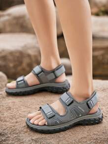 夏季新款男士鞋子壁球感凉鞋舒适凉爽运动鞋沙滩鞋两用防滑防水软底拖鞋 - 灰色 - 查看 6