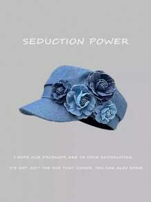 1pc Women's Washed Denim Beret Hat With Flower Embroidery, Fashion Minimalist Artist Hat, Elegant Retro Flat Top Octagonal Cap Suitable For Spring/Summer Outdoor, Shopping