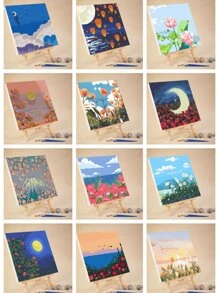 4 件 DIY 数字油画，鲜艳颜料，彩色画板，花卉数字油画（随机颜色混合） - 彩色 - 查看 7